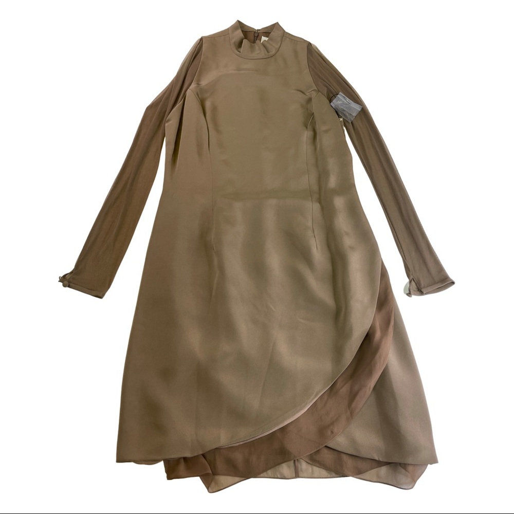 VERA WANG Brown Mesh Sleeve Dress Choker Size 10